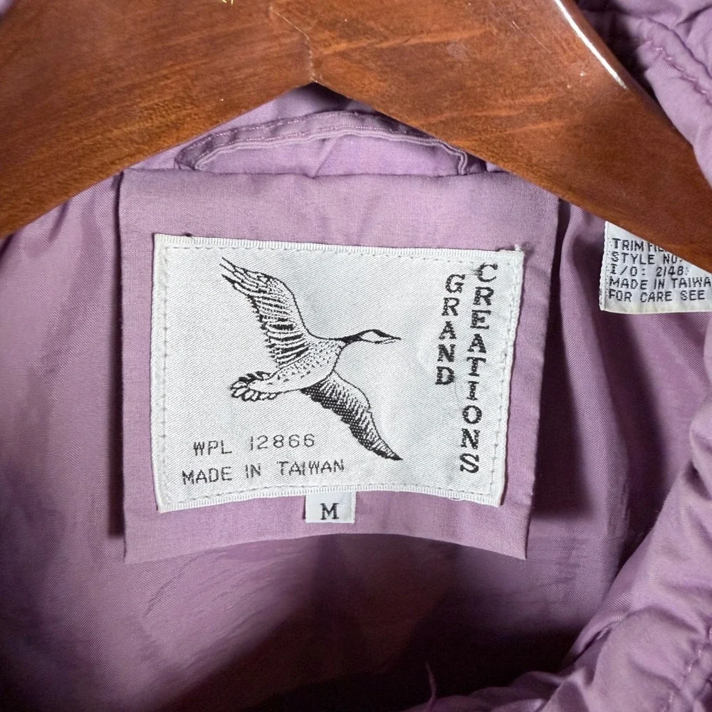 vintage 80's Grand Creations Women Puffer Coat Purple Full Zip Down Fill Medium - Picture 2 of 8